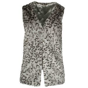 Justin & Taylor Women's Leopard Print Faux Fur Open Front Vest Grey